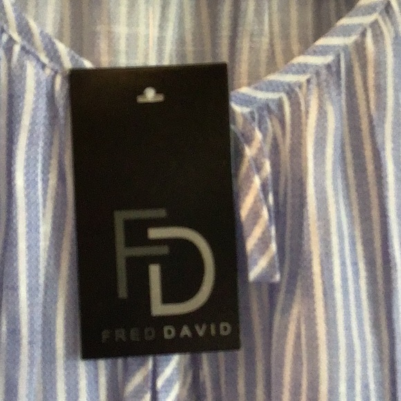 NWT Fred David blue/ white stipe “ticking” blouse. Super soft! - Picture 3 of 7